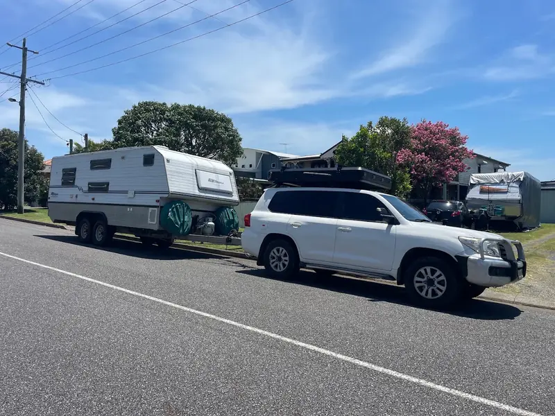 Bushtracker caravan hitched to Grant's LandCruiser