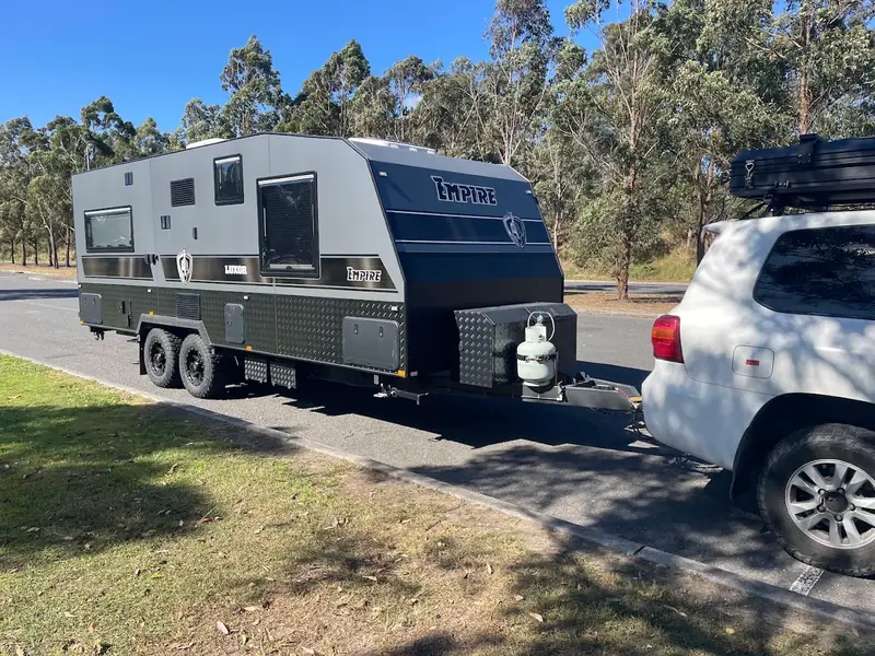 Empire Luxor caravan hitched to Grant's LandCruiser