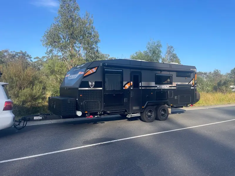 JB Scorpion Sting caravan hitched to Grant's LandCruiser