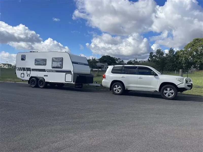 Mountain Trail caravan hitched to Grant's LandCruiser